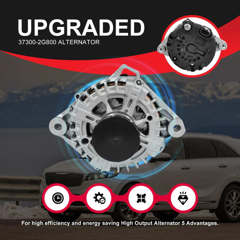 Front view of 12V 150A Beefy Alternator for Kia Optima 2.4L 2013 2014 2015 2016 and Hyundai Santa Fe 2.4L replacement with 6-slot design.