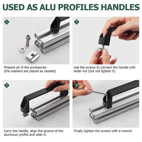 4 Pack 4040 Aluminum Rectangular Pull Handles With 180mm Hole Distance Black installation process with tools and parts