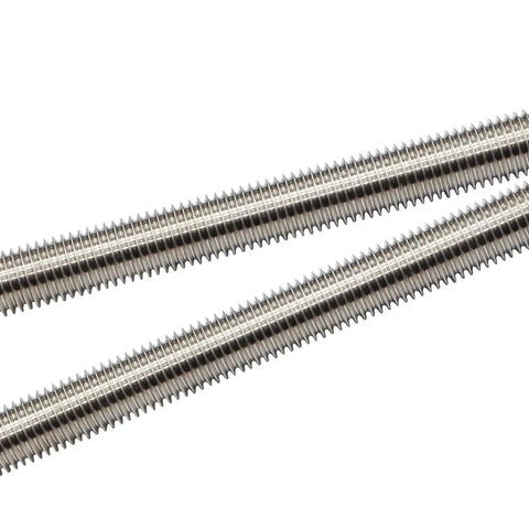 Close-up view of 4 Pack 5/16 Inch 304 Stainless Fully Threaded Rods 12 Inch Right Hand Threads, showing threading detail.