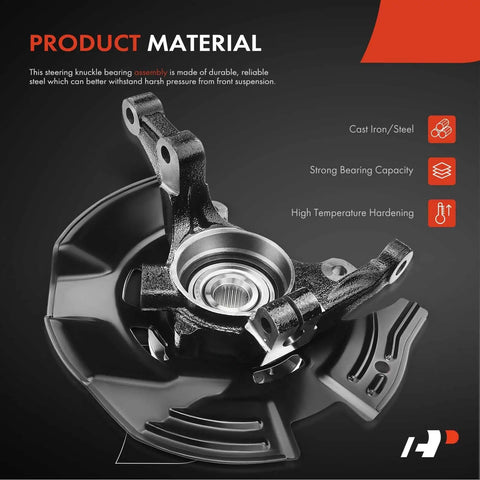 Front Right Steering Knuckle And Wheel Bearing Hub Assembly With 14mm Strut Bolt Hole For Hyundai Sonata 2011 2012 2013 L4 2.4L Without Sport Suspension Passenger Side Direct Fit, showing cast iron/steel construction and strong bearing.