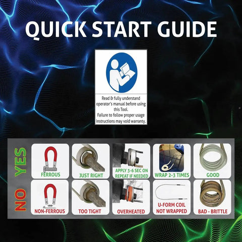 Quick start guide for Bearing Buddy 41 Inch Coil For Mini Ductor Series Induction Heaters MD99 603 with usage tips