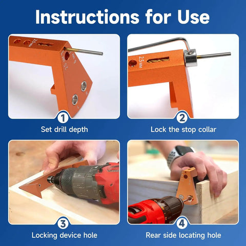 Blum Tandem Undermount Drawer Slide Drilling Guide Kit instructions on setting drill depth, stop collar, and tool use.