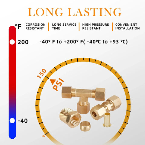 Pro Grade Brass Compression Tube Fittings Kit 135 Piece Set With Union Tee Elbow And Straight Connectors durability and temperature range