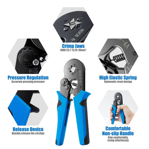 Ferrule Crimping Tool Kit With 1250Pcs Wire Ferrules, Self Adjusting Ratchet Crimpers For AWG 23-7 And 0.25-10mm2 Cable Terminals