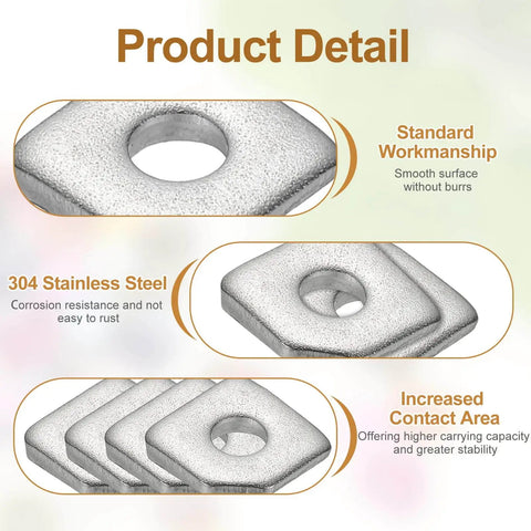 Beveled Square Washers 4 Pack M6 6x16mm 304 Stainless Steel Flat Spacers For Bolts Bearing Plates Leveling Fasteners And Wedge Shims Rust Proof Corrosion Resistant Inner Diameter 6mm Thickness 2mm Height 3.8mm PATIKIL product details