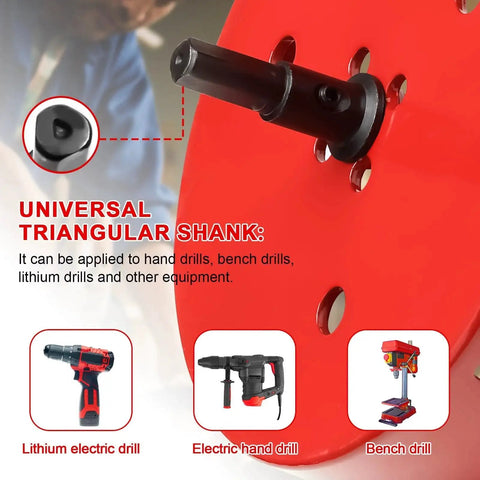 Close-up of 3 3/8 Inch Hole Saw with universal shank for wood and plastic, compatible with drills for recessed lights and vents.