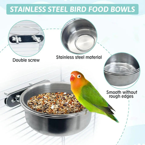 Stainless Steel Bird Bowl Set With Clamp Holder Food And Water Dishes For Parrots Cockatiels Pigeons Conures Budgies And African Greys