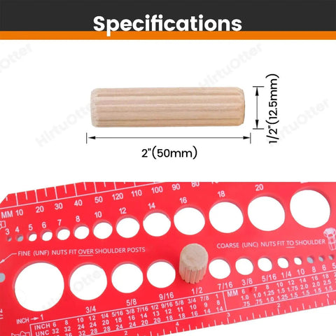 50 Piece Hardwood Dowel Pins 1/2 Inch By 2 Inch Kiln Dried Schima Superba Fluted And Beveled for woodworking shown with size specs