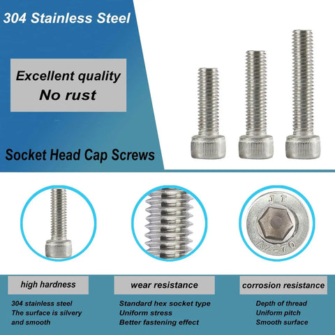 M5 Socket Head Cap Screws Kit With 10mm 14mm 18mm 20mm 25mm Lengths 304 Stainless Steel Fully Threaded Allen Hex Drive Bright Finish