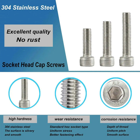 Assortment Kit Of M3 Socket Head Cap Screws 20mm To 40mm 100Pcs Stainless Steel 304 Fully Threaded Bright Finish Metric Allen Hex Drive Bolts For DIY Projects Home Repairs And Hobby Use image showing various screw sizes and details.