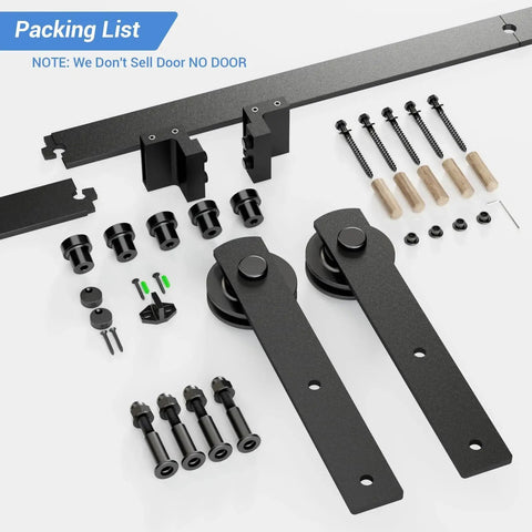 Heavy Duty Sliding Barn Door Hardware Kit 6.6Ft With Solid Steel Rollers And High Strength Flat Tracks Supports Up To 330 Lb 150 Kg