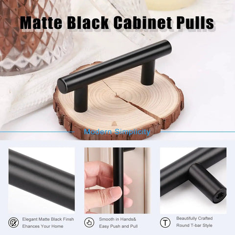 Black Cabinet Pulls 2-1/2 Inch Center-To-Center, 4 Inch Total Length, 12mm Diameter, showcased on wood slab