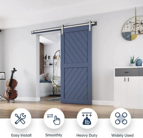 Brushed Nickel Sliding Barn Door Hardware Track Kit Heavy Duty Rollers 36-40 installed in living room