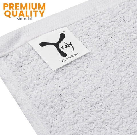 Close-up of Absorbent Quick Dry Bar Mop Towels Pack Of 60, 14x17, showing white cotton texture and premium quality label.