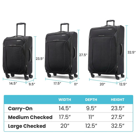 Size comparison of Lightweight 20 Inch Spinner Carry On Luggage For Quick Getaways, 4 KIX 2.0 Expandable Softside, black.
