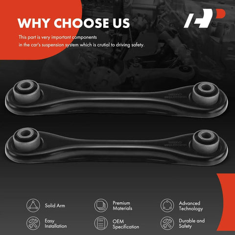 Two Beefed Up Rear Forward Lower Control Arms With Premium Rubber Bushings For Ford Escape 2013 2014 2015 2016 2017 2018 Driver Side And Passenger Side Replacement Set shown from top view