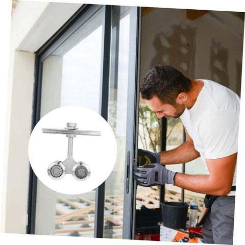 Heavy Duty Sliding Door Roller Wheel For Track, Industrial Gate Roller being installed on a glass sliding door by a man in gloves.