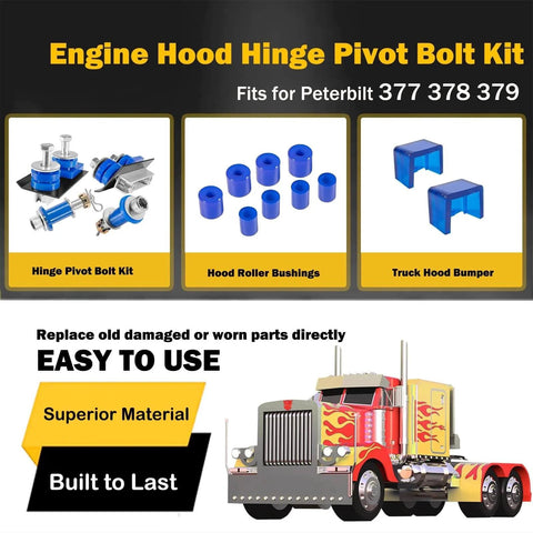 Engine Hood Hinge Pivot Bolt Kit With Truck Hood Bumper And Hood Roller Bushings For 357 377 378 379 Models Replaces 13 04154 13 04164