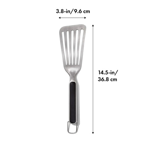 Grilling Tool Precision Turner For Effortless Burger Flips And Flaky Fish Fillets With Thin Beveled Head Non Slip Grip And Hanging Ring OXO Good Grips Black