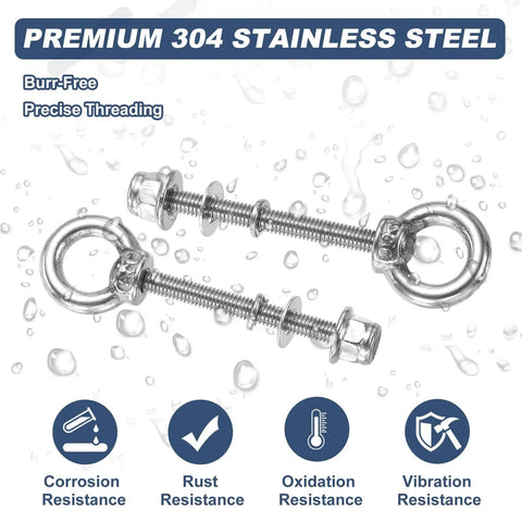 M3 Shoulder Eye Bolts Set 2 Pieces 304 Stainless Steel Lifting Ring Threaded Eye Bolts with Flange Lock Nuts and Washers