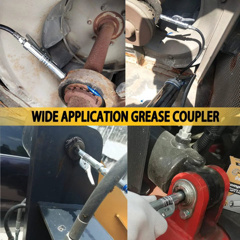 AORRZER grease gun couplers, 2-pack chrome lock-on, quick-release, 1/8" NPT fittings for all grease guns