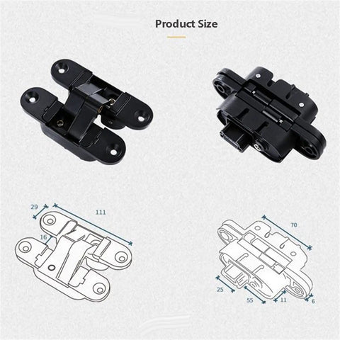 Three Dimensional Invisible Door Hinges For Wood Doors And Swing Shutters Hidden 180 Degree Opening Adjustable Up Down Left Right Corrosion Resistant Alloy Black Right Hand DIY Hardware Hinges, product size shown