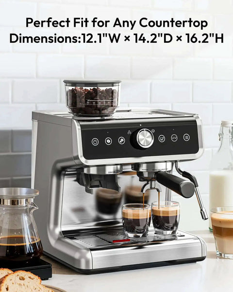 Espresso Machine With Built In Grinder And Milk Frother 20 Bar Coffee Maker For Home Baristas on a kitchen countertop