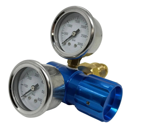 High Flow Argon Regulator For Welding From Zero To Four Hundred PSI With Forty Five CFM, Lightweight Billet Aluminum Blue Anodized Finish