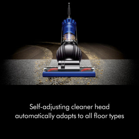 Dyson Ball Animal Total Clean upright corded vacuum with self-adjusting cleaner head, blue, on floor.