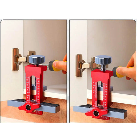 Cabinet Door Jig And Installation Tools Kit For Pros And DIY Woodworkers Multi Functional Woodworking Guide in use on cabinet door
