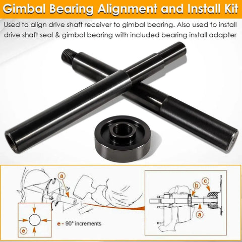 Gimbal Bearing Alignment And Install Kit Heavy Duty Engine Alignment Tools Set with installation guide and parts illustration.