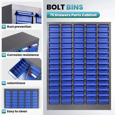75 Drawer Hardware Cabinet For Nuts Bolts And Small Parts With Heavy Duty ABS Drawers And Metal Frame Bolt Bin Organizer