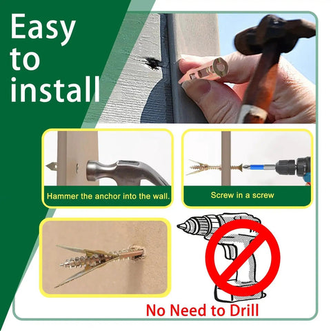 410 Pcs Self Drilling Drywall Anchors Kit With Two Anchor Sizes And Four Screw Sizes Including 155 Pcs 12x30 Mm Anchors, 50 Pcs 12x40 Mm Anchors, 205 Zinc Screws And A 50 Mm Cross Groove Drill Bit For Easy No Drill Wall Mounting installation steps