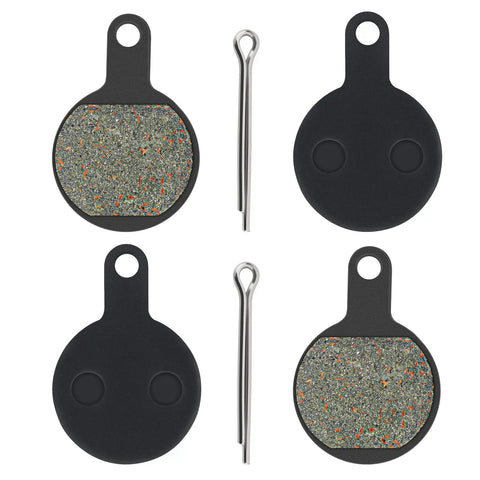 Set of four black disc brake pads for Tektro IOX/Novela MTB brakes with two retention pins