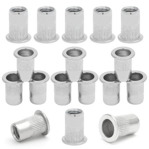 Pro-Grade 20-Pack DIY-Friendly 304 Stainless Steel Threaded Rivet Nuts 5/16-18 UNC flat head knurled body, various angles