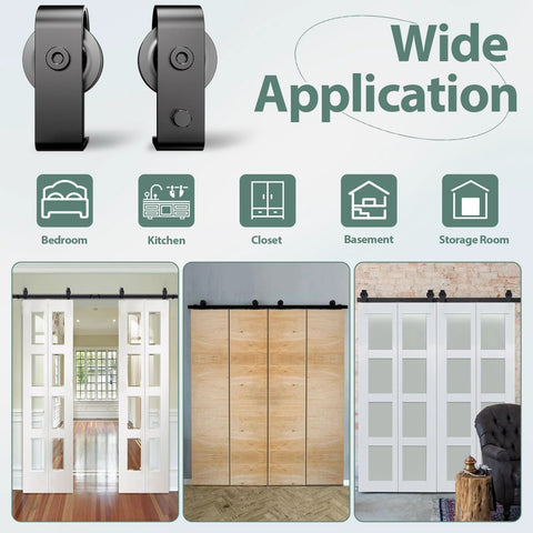 Heavy Duty Bi Folding Sliding Barn Door Hardware Kit For Four 21 Inch Panels, 88 Inch Track, used in various rooms