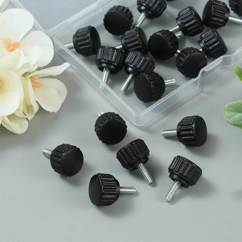 20 Pack M4 By 10mm Knurled Thumbscrews For VESA Mounts And Monitors, carbon steel clamping knobs, displayed on a surface