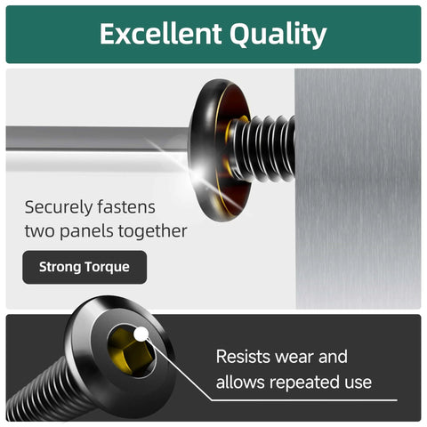 Close-up view of Beefy 20 Pack M6 1.0 X 45mm Flat Head Socket Cap Screws Bolt securing panels, showing black zinc finish and durability.