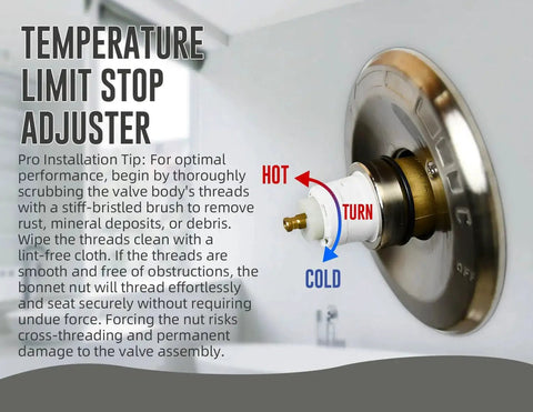 Temperature limit stop adjuster for Universal RP46074 Monitor Cartridge Replacement For Delta 13 14 Series Tub Shower Faucets installed