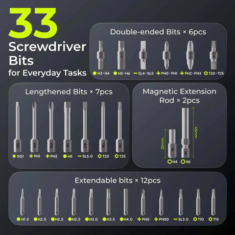 Electric Screwdriver Set With 33 Magnetic Bits And 3 Torque Settings, 300 RPM, includes various screwdriver bits for DIY tasks