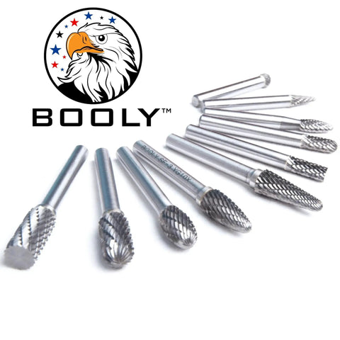 Pro Grade Die Grinder Bits Set With Tungsten Carbide Burrs For Metal Grinding, 10 Piece Double Cut Rotary Burrs, 1 Quarter Inch Shank