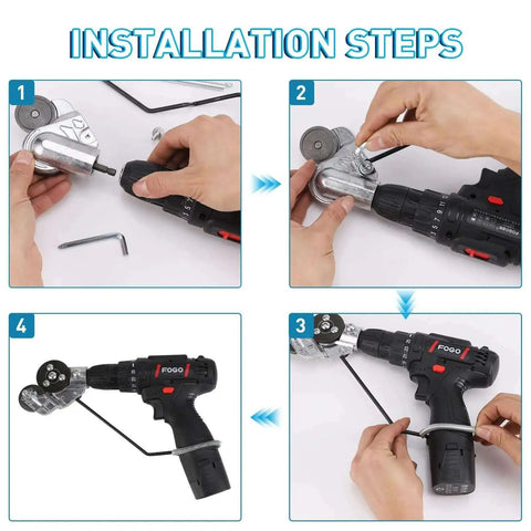 Installation steps for DIY Sheet Metal Nibbler Attachment For Drill 2025 Upgraded Metal Cutter with adapter, hands assembling.