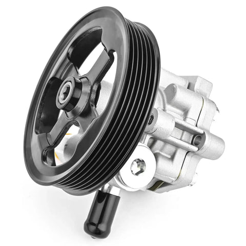Power Steering Pump With Pulley Direct Fit For 2007 To 2012 Dodge Caliber 1.8L 2.0L 2.4L And 2007 To 2017 Jeep Patriot Compass 2.0L 2.4L Replacement Easy Install Quiet Operation Smooth Steering, side view.