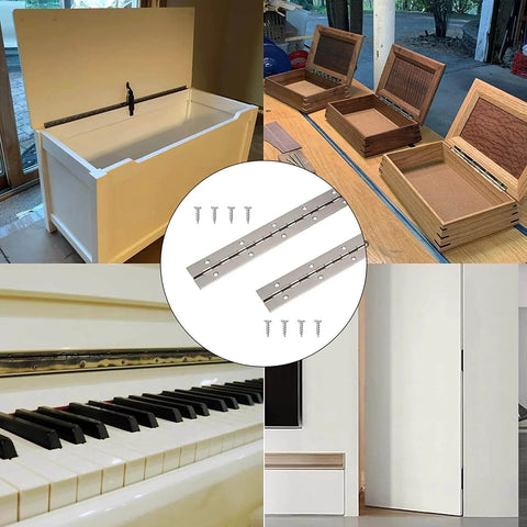 24 Inch Stainless Steel Continuous Hinge Two Pieces Heavy Duty Piano Hinges With Holes for cabinets, storage boxes, and pianos