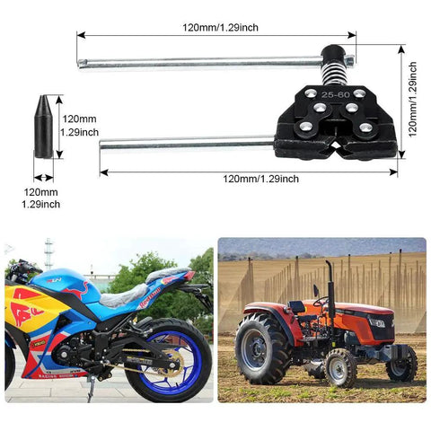 Detacher Breaker Cutter For Roller Chains Sizes 25 35 41 40 50 60 And 415H 428H 520 530 shown with dimensions