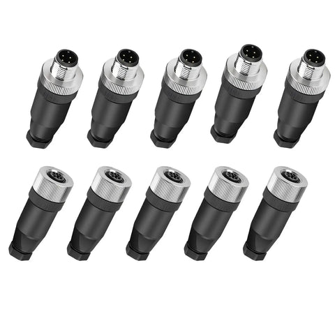 M12 4 Pin A Code Straight Circular Sensor Aviation Connector Kit Waterproof IP67 for Industrial Wiring, male and female plugs