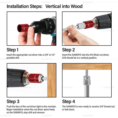 Installation steps for Vertical Threaded Rod Anchor For Wood, Three And One Half Inch Screw, Zinc Finish Steel, Easy Install, Pack Of 50