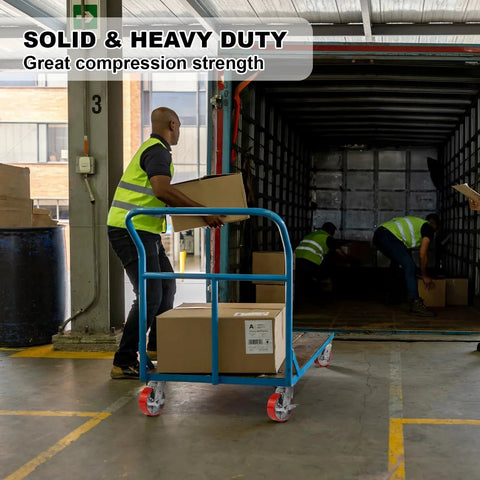 Worker using dolly with 6 inch heavy duty caster set of 4 with 4800 lb capacity polyurethane wheels, loading boxes into truck