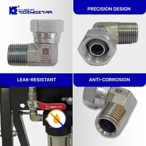 Cosmostar 1/2 in NPTF male x 1/2 in NPSM swivel elbow, 90-degree, hydraulic adapter, silver metal