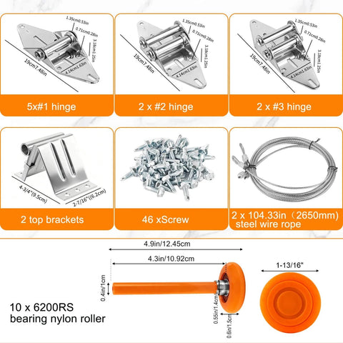 Quiet Nylon Garage Door Roller Kit With Hinge Top Bracket Wire Rope And 2 Inch Roller Stem For 7 Foot Doors Reduces Noise By Ninety Percent Smooth Operation With A Durable Carbon Steel Shaft And Nylon Wheels components displayed